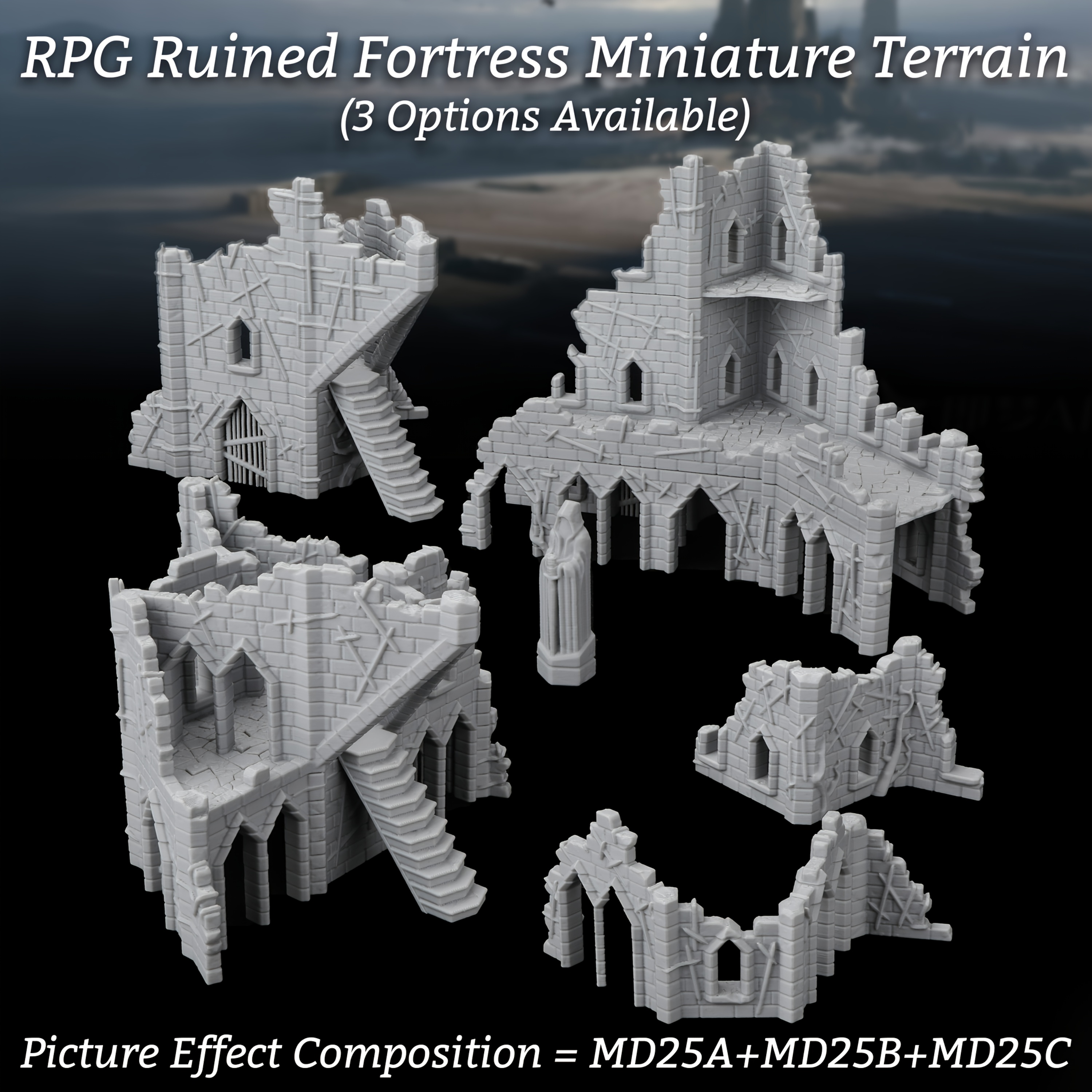 Miniature Terrain Set - Ruined Fortress Miniature Terrain Set, Broken