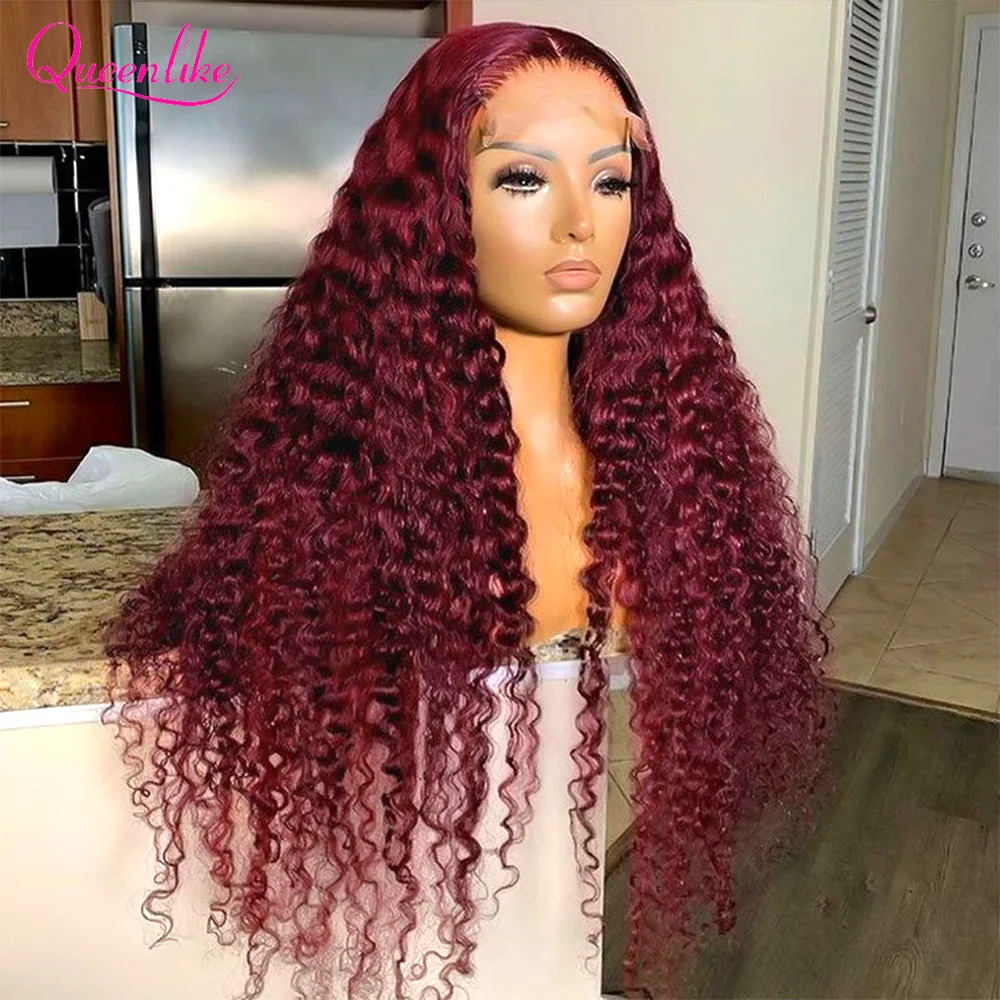 Board Game Queen - 30inch Curly Burgundy 13x6 Hd Lace