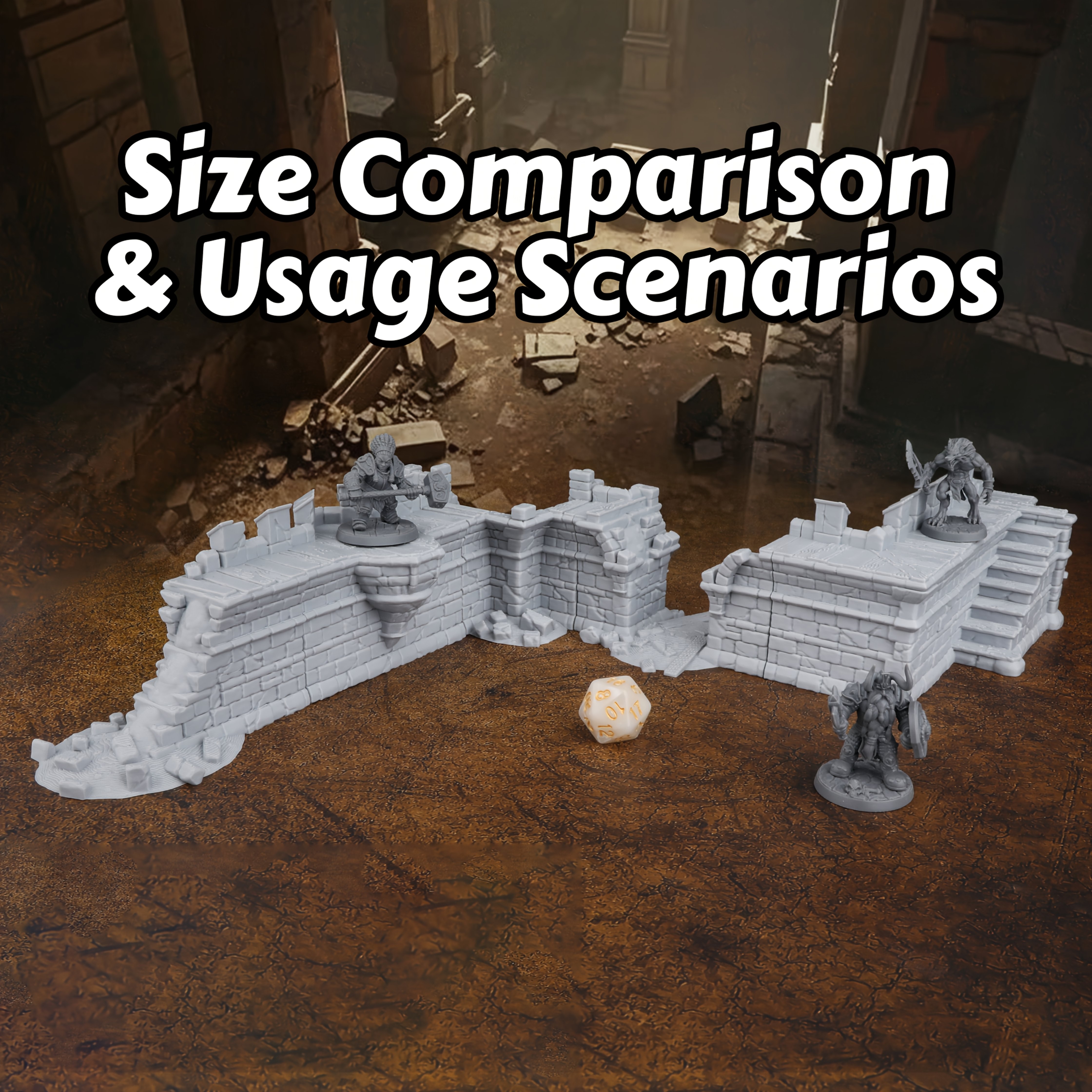 Miniature Terrain Set - Fantasy Fortress Walls Ruins Miniature Terrain
