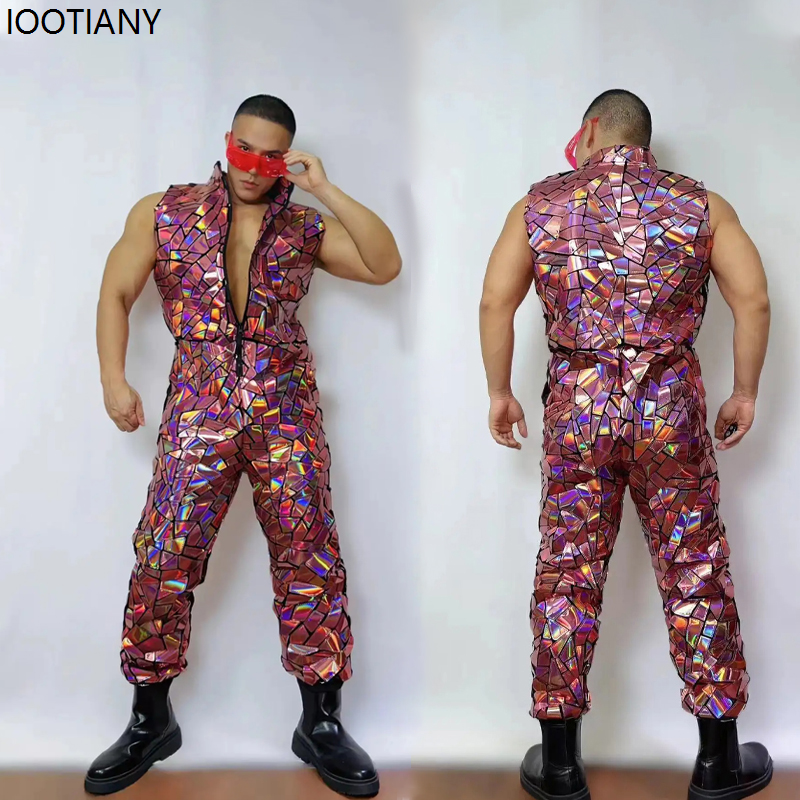 Board Game Yogi - Men Laser Mirror Sleeveless Jumpsuit Hip