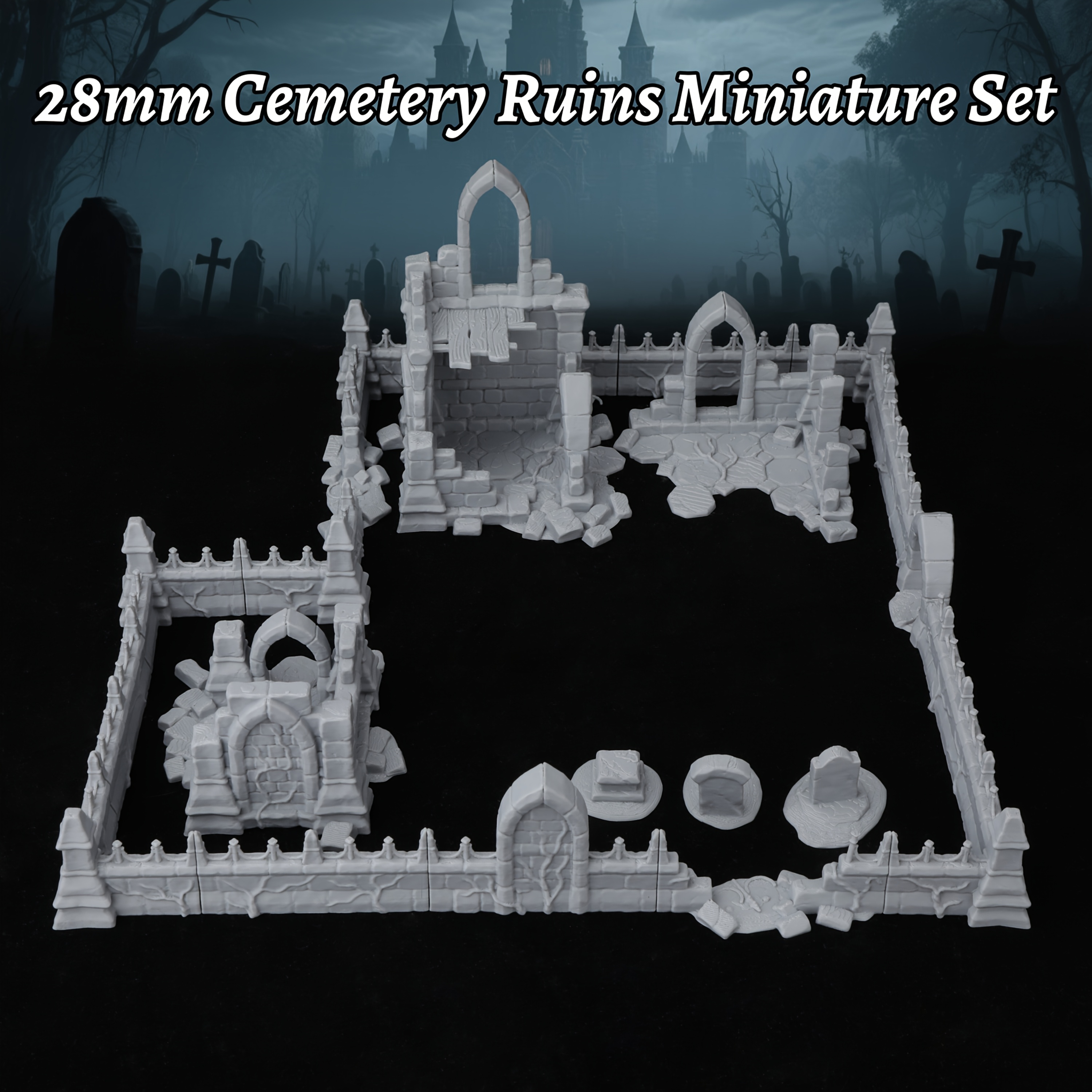 Fantasy Cemetery Ruins Miniatu - Miniature Terrain Set ulasan dan harga