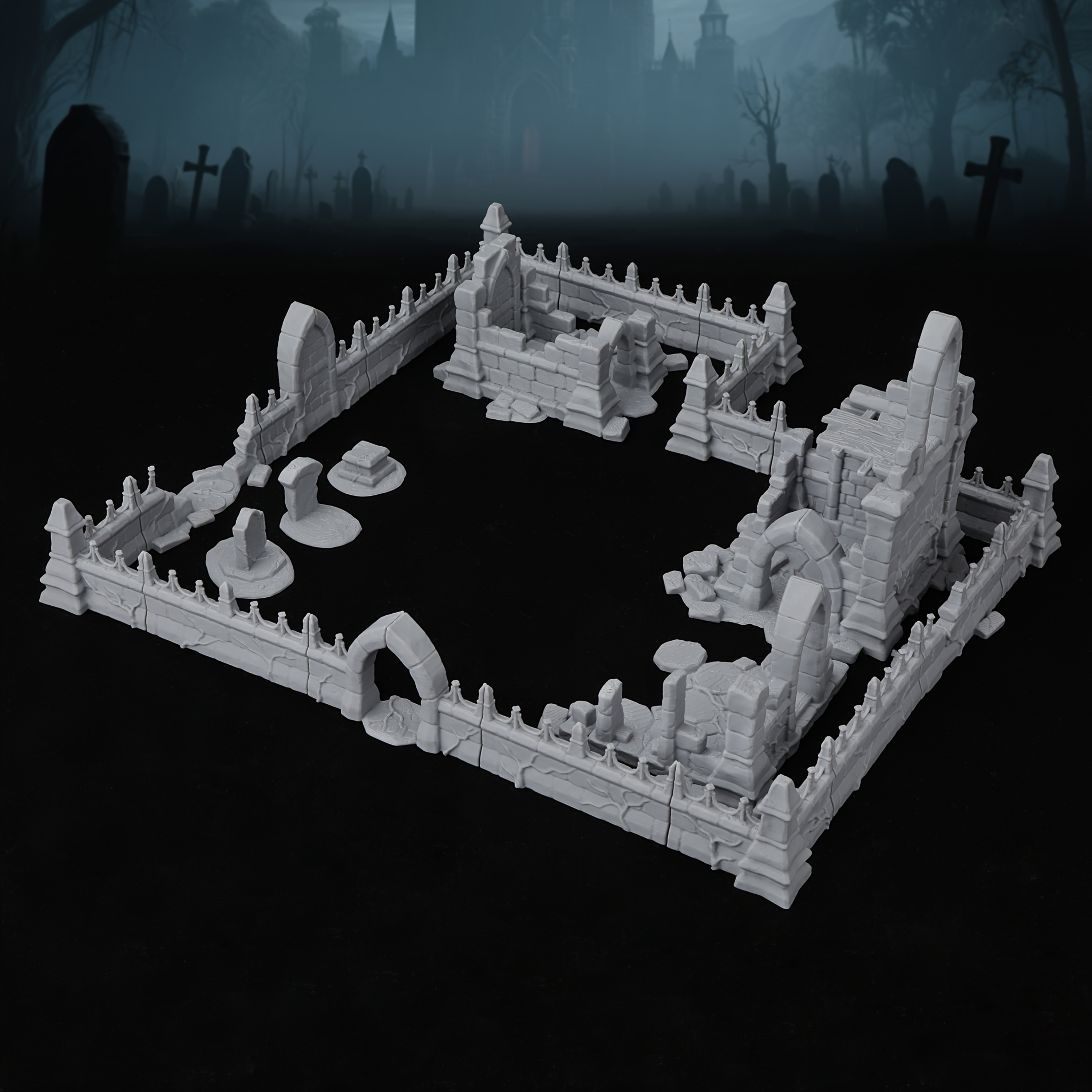 Fantasy Cemetery Ruins Miniatu - Miniature Terrain Set ulasan dan harga