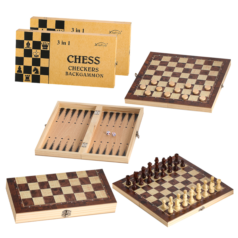 Wooden 3-in-1 Checkers Backgam - Strategy Board Game ulasan dan harga