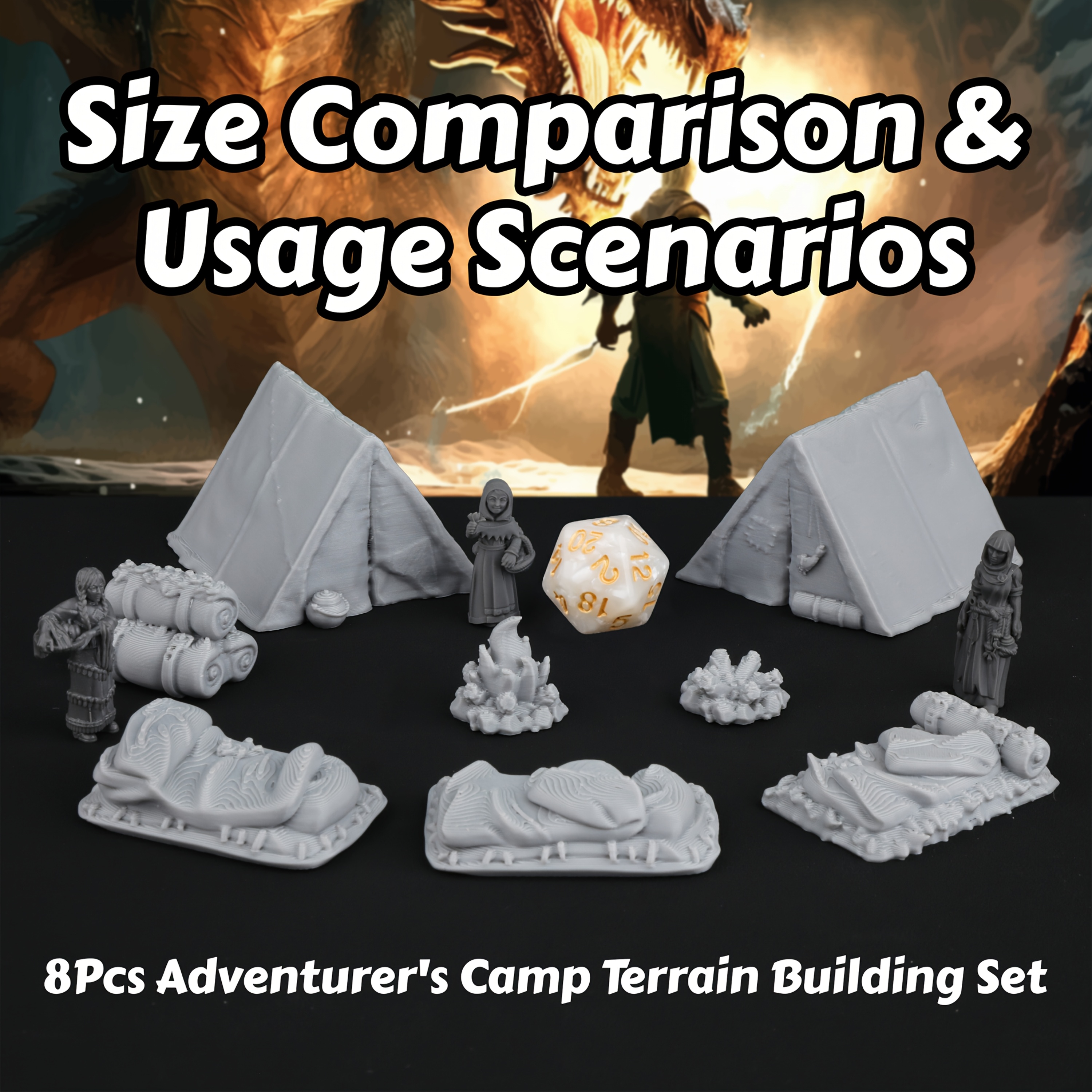 8pcs RPG Adventurer's Camp Min - Miniature Terrain Set ulasan dan harga