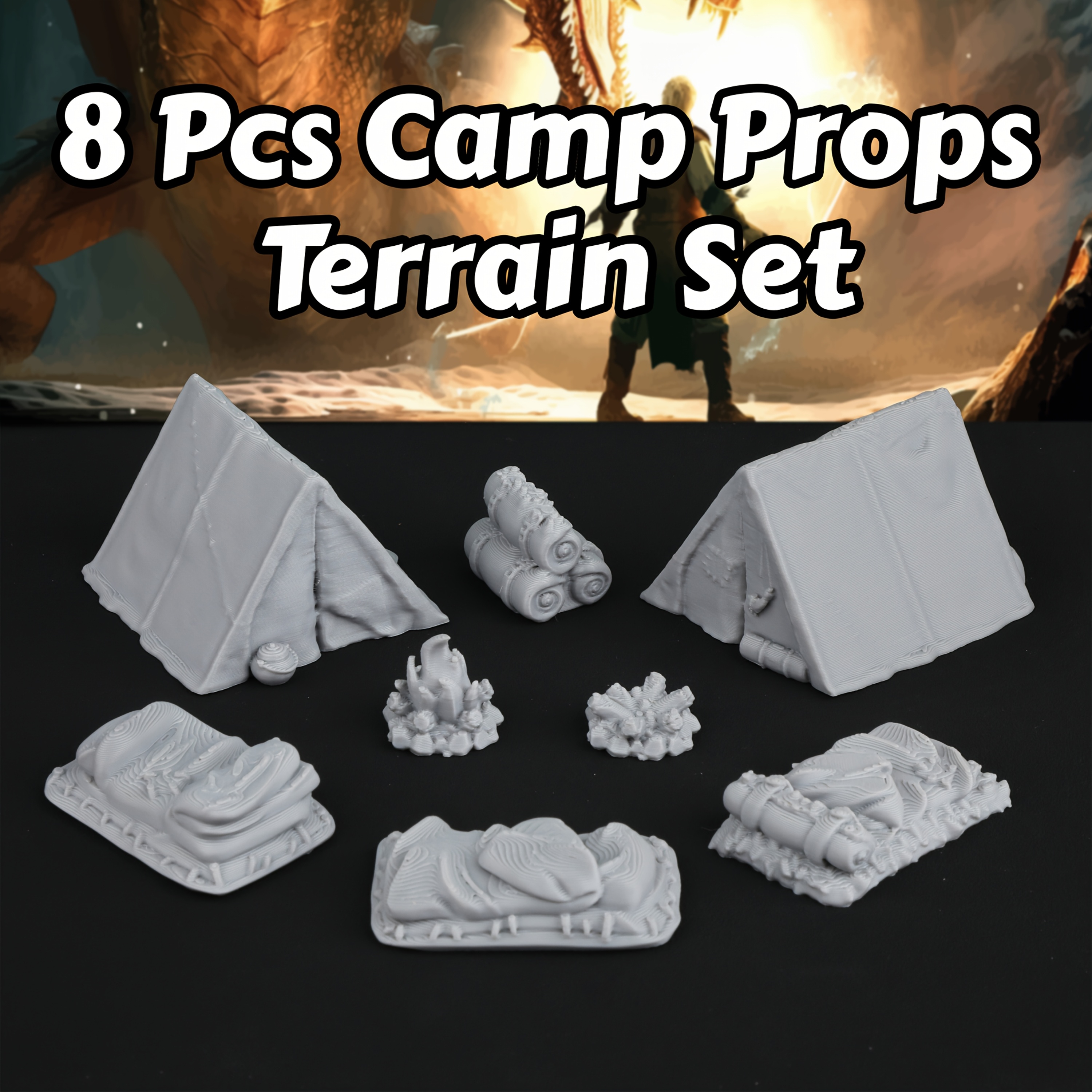 8pcs RPG Adventurer's Camp Min - Miniature Terrain Set ulasan dan harga